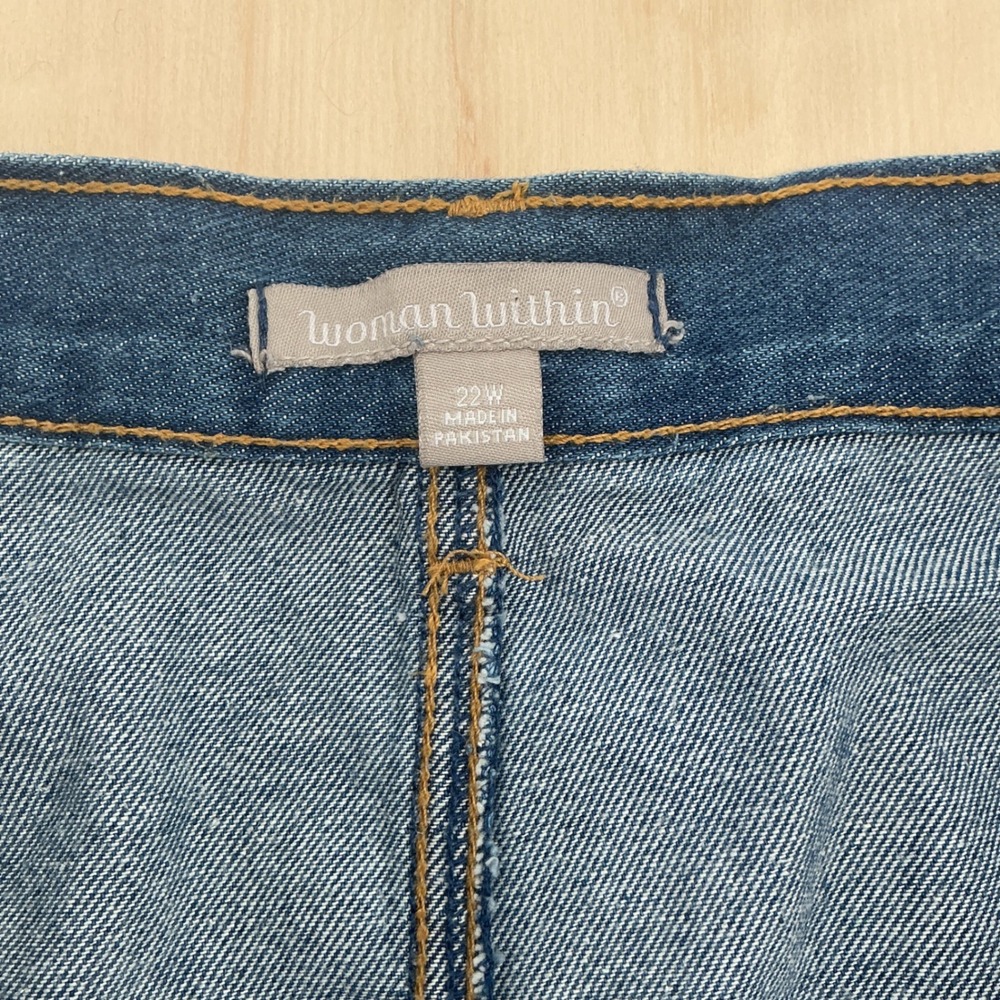 Woman Within Button Front A-Line Midi 90s Denim Skirt Wms 22W Blue Cottagecore - Picture 4 of 10